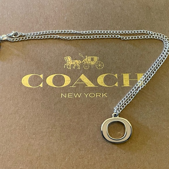 Coach Off White Enamel and Initial "O” Pendant .925 Sterling Silver Necklace - Picture 4 of 6